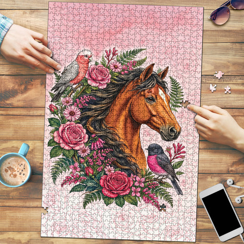 Melbourne Horse Pink Rose Wreath Puzzle Aussie Galah Cockatoo and Pink Robin