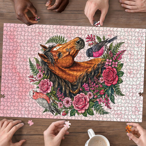 Melbourne Horse Pink Rose Wreath Puzzle Aussie Galah Cockatoo and Pink Robin