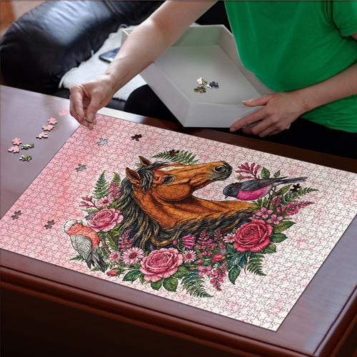 Melbourne Horse Pink Rose Wreath Puzzle Aussie Galah Cockatoo and Pink Robin