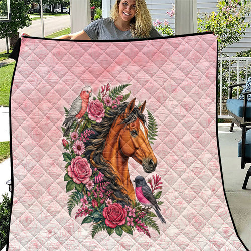 Melbourne Horse Pink Rose Wreath Quilt Aussie Galah Cockatoo and Pink Robin