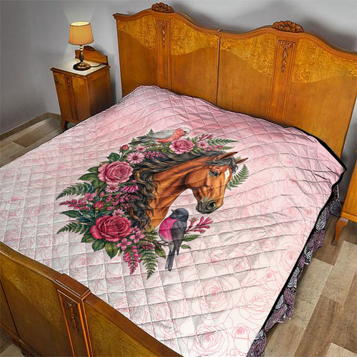 Melbourne Horse Pink Rose Wreath Quilt Aussie Galah Cockatoo and Pink Robin