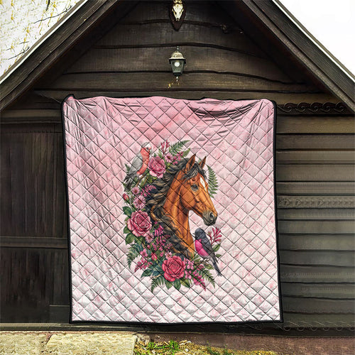Melbourne Horse Pink Rose Wreath Quilt Aussie Galah Cockatoo and Pink Robin