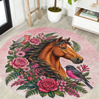 Melbourne Horse Pink Rose Wreath Round Carpet Aussie Galah Cockatoo and Pink Robin