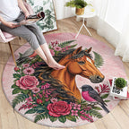 Melbourne Horse Pink Rose Wreath Round Carpet Aussie Galah Cockatoo and Pink Robin