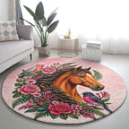 Melbourne Horse Pink Rose Wreath Round Carpet Aussie Galah Cockatoo and Pink Robin