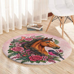 Melbourne Horse Pink Rose Wreath Round Carpet Aussie Galah Cockatoo and Pink Robin