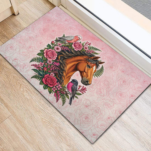 Melbourne Horse Pink Rose Wreath Rubber Doormat Aussie Galah Cockatoo and Pink Robin