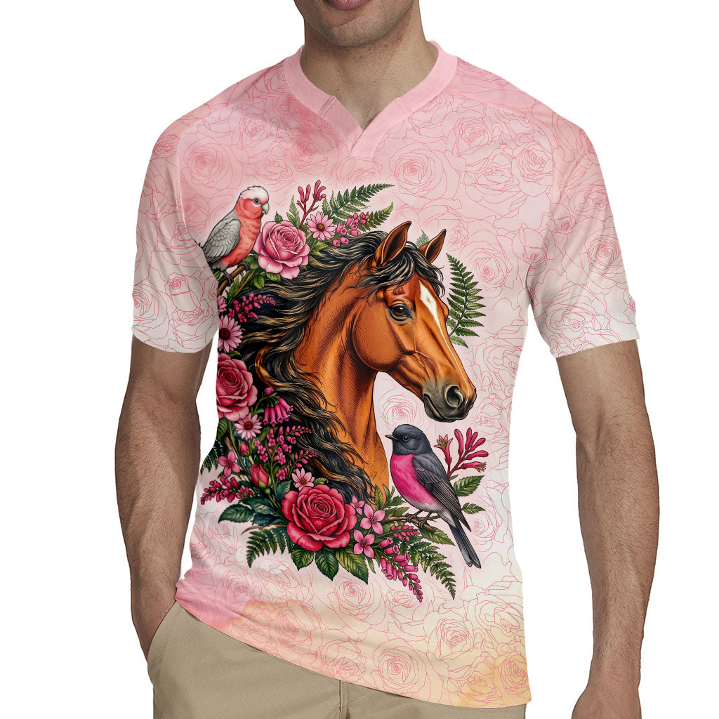 Melbourne Horse Pink Rose Wreath Rugby Jersey Aussie Galah Cockatoo and Pink Robin