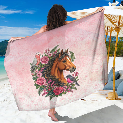 Melbourne Horse Pink Rose Wreath Sarong Aussie Galah Cockatoo and Pink Robin