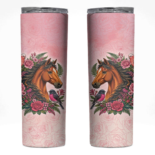 Melbourne Horse Pink Rose Wreath Skinny Tumbler Aussie Galah Cockatoo and Pink Robin