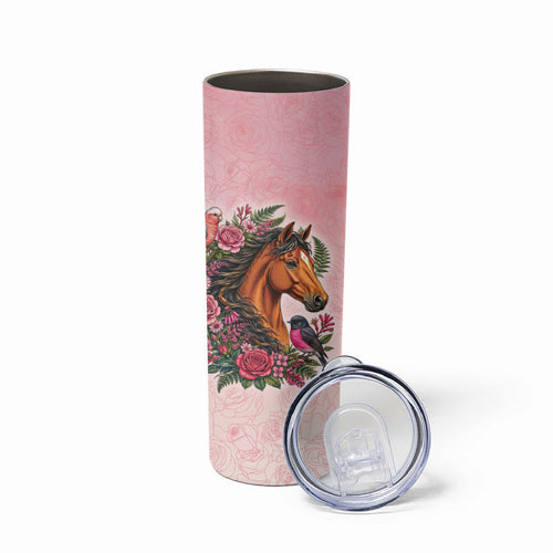 Melbourne Horse Pink Rose Wreath Skinny Tumbler Aussie Galah Cockatoo and Pink Robin