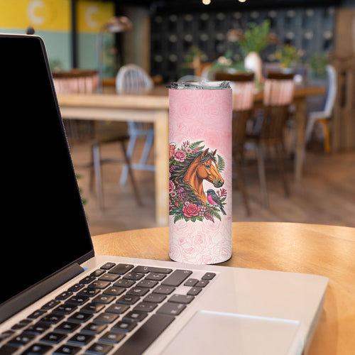 Melbourne Horse Pink Rose Wreath Skinny Tumbler Aussie Galah Cockatoo and Pink Robin