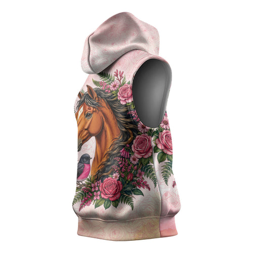 Melbourne Horse Pink Rose Wreath Sleeveless Hoodie Aussie Galah Cockatoo and Pink Robin