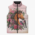 Melbourne Horse Pink Rose Wreath Sleeveless Puffer Jacket Aussie Galah Cockatoo and Pink Robin