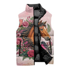 Melbourne Horse Pink Rose Wreath Sleeveless Puffer Jacket Aussie Galah Cockatoo and Pink Robin