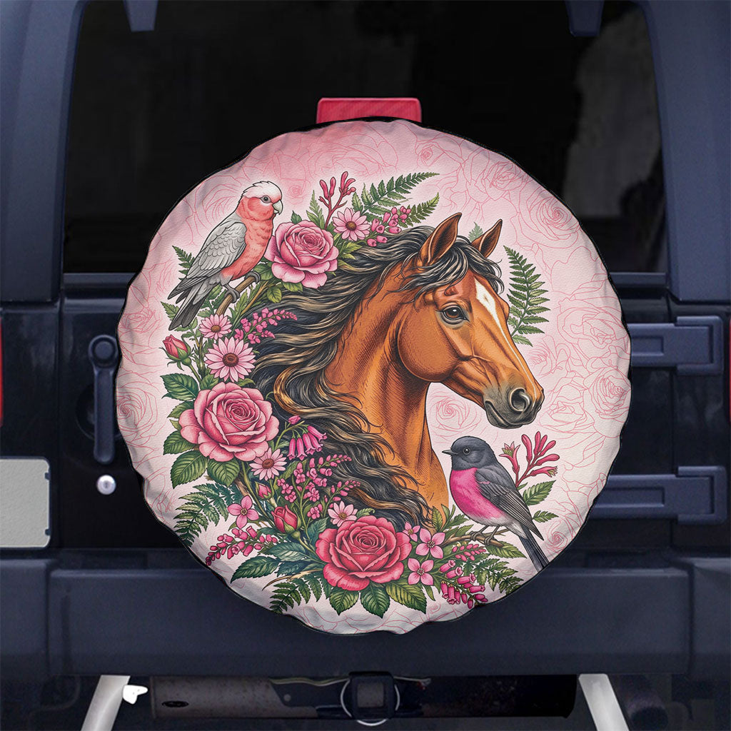 Melbourne Horse Pink Rose Wreath Spare Tire Cover Aussie Galah Cockatoo and Pink Robin