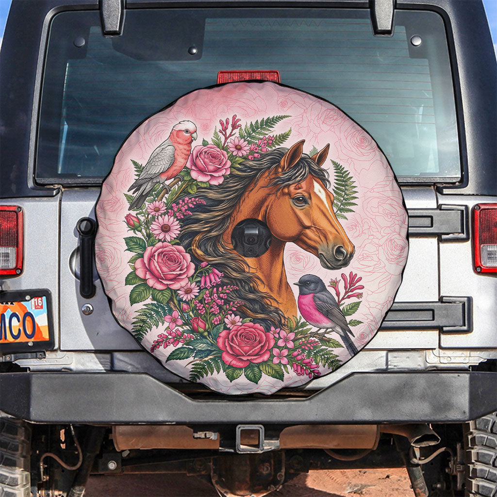 Melbourne Horse Pink Rose Wreath Spare Tire Cover Aussie Galah Cockatoo and Pink Robin