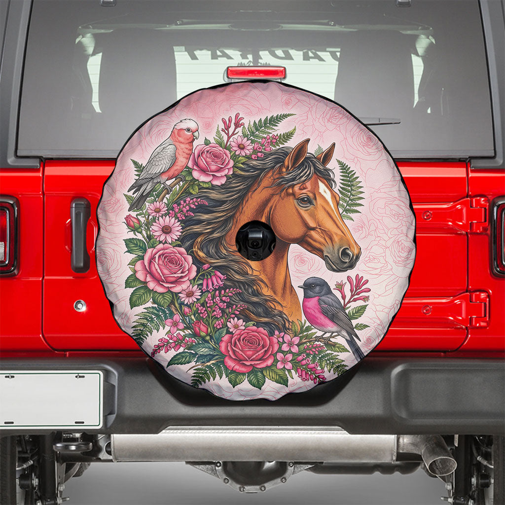 Melbourne Horse Pink Rose Wreath Spare Tire Cover Aussie Galah Cockatoo and Pink Robin