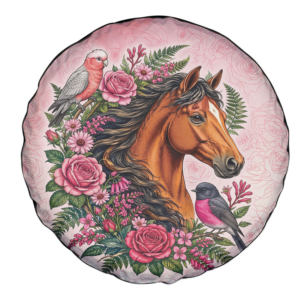 Melbourne Horse Pink Rose Wreath Spare Tire Cover Aussie Galah Cockatoo and Pink Robin