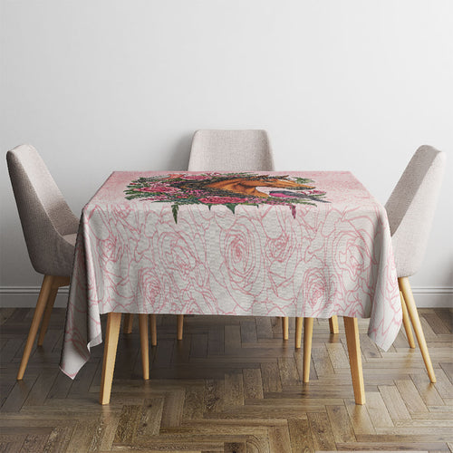 Melbourne Horse Pink Rose Wreath Tablecloth Aussie Galah Cockatoo and Pink Robin