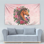 Melbourne Horse Pink Rose Wreath Tapestry Aussie Galah Cockatoo and Pink Robin