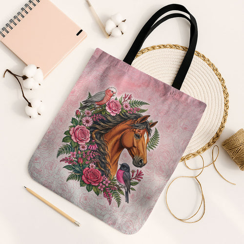 Melbourne Horse Pink Rose Wreath Tote Bag Aussie Galah Cockatoo and Pink Robin