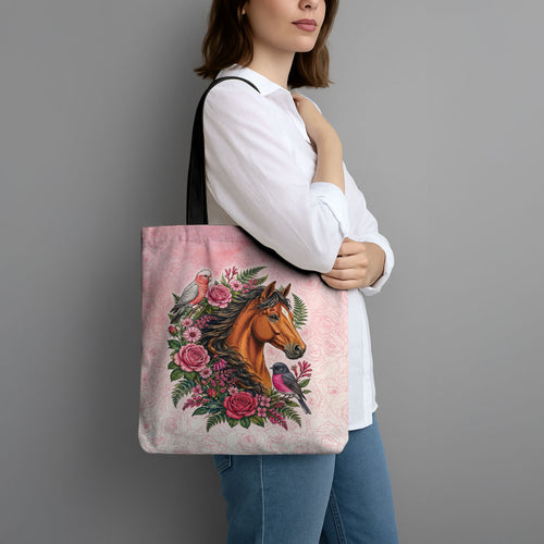 Melbourne Horse Pink Rose Wreath Tote Bag Aussie Galah Cockatoo and Pink Robin