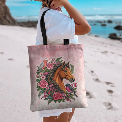 Melbourne Horse Pink Rose Wreath Tote Bag Aussie Galah Cockatoo and Pink Robin