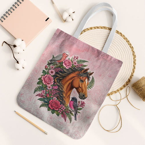 Melbourne Horse Pink Rose Wreath Tote Bag Aussie Galah Cockatoo and Pink Robin