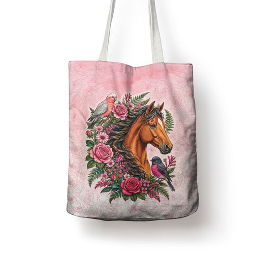 Melbourne Horse Pink Rose Wreath Tote Bag Aussie Galah Cockatoo and Pink Robin