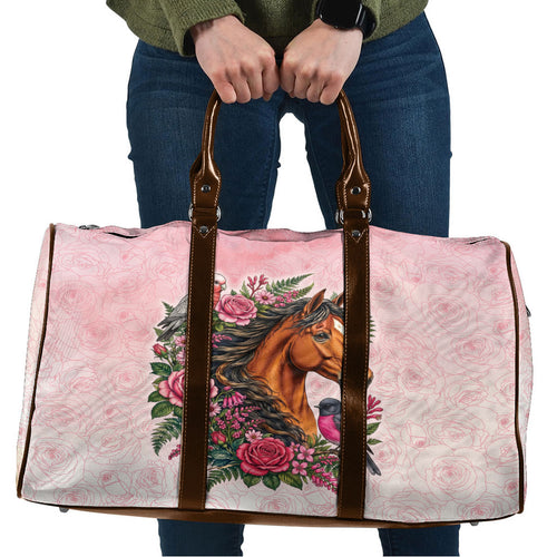 Melbourne Horse Pink Rose Wreath Travel Bag Aussie Galah Cockatoo and Pink Robin