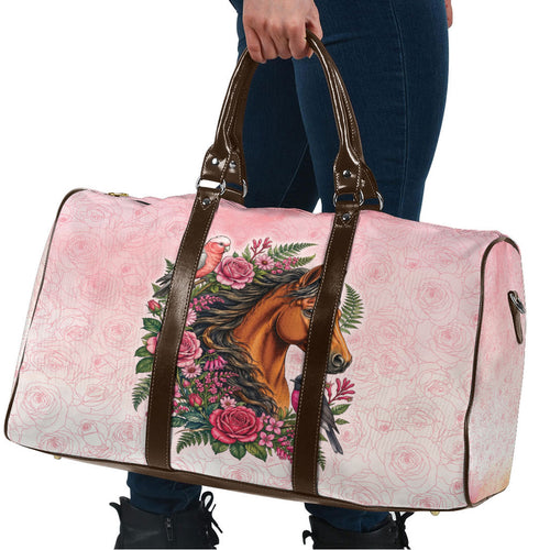 Melbourne Horse Pink Rose Wreath Travel Bag Aussie Galah Cockatoo and Pink Robin