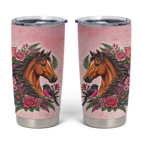 Melbourne Horse Pink Rose Wreath Tumbler Cup Aussie Galah Cockatoo and Pink Robin