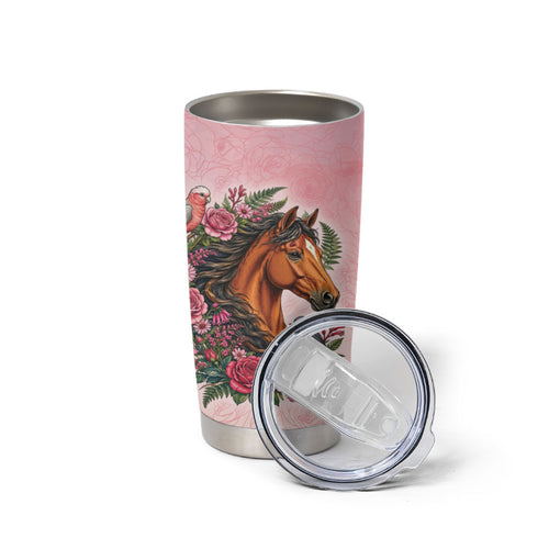 Melbourne Horse Pink Rose Wreath Tumbler Cup Aussie Galah Cockatoo and Pink Robin