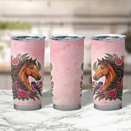 Melbourne Horse Pink Rose Wreath Tumbler Cup Aussie Galah Cockatoo and Pink Robin