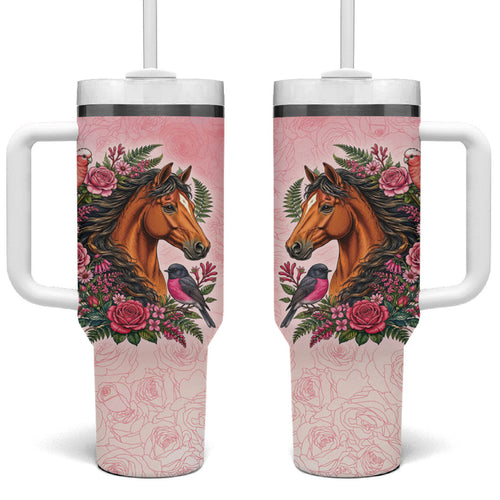 Melbourne Horse Pink Rose Wreath Tumbler With Handle Aussie Galah Cockatoo and Pink Robin