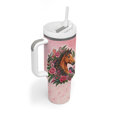 Melbourne Horse Pink Rose Wreath Tumbler With Handle Aussie Galah Cockatoo and Pink Robin