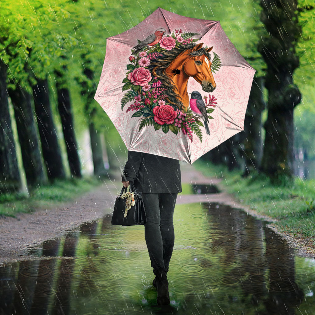 Melbourne Horse Pink Rose Wreath Umbrella Aussie Galah Cockatoo and Pink Robin