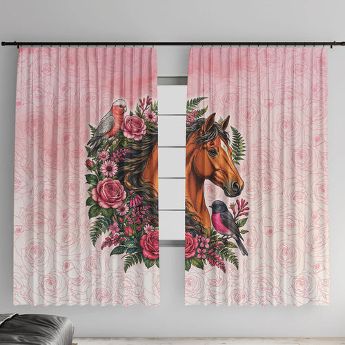 Melbourne Horse Pink Rose Wreath Window Curtain Aussie Galah Cockatoo and Pink Robin