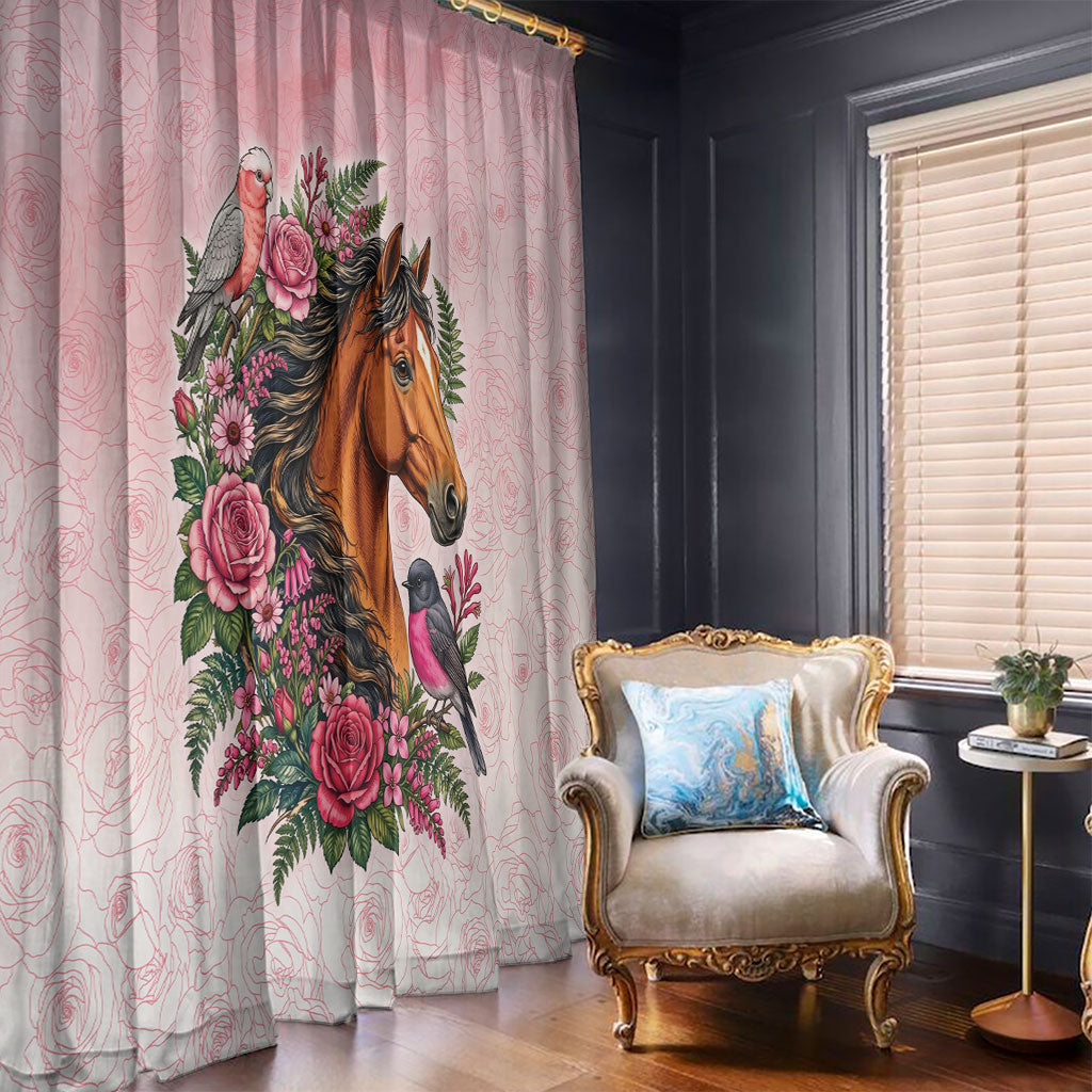 Melbourne Horse Pink Rose Wreath Window Curtain Aussie Galah Cockatoo and Pink Robin