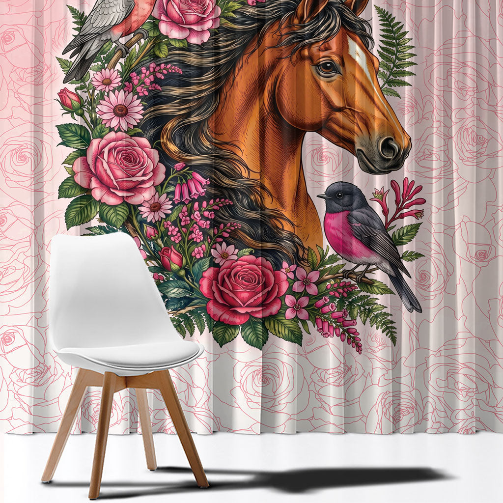 Melbourne Horse Pink Rose Wreath Window Curtain Aussie Galah Cockatoo and Pink Robin