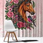 Melbourne Horse Pink Rose Wreath Window Curtain Aussie Galah Cockatoo and Pink Robin