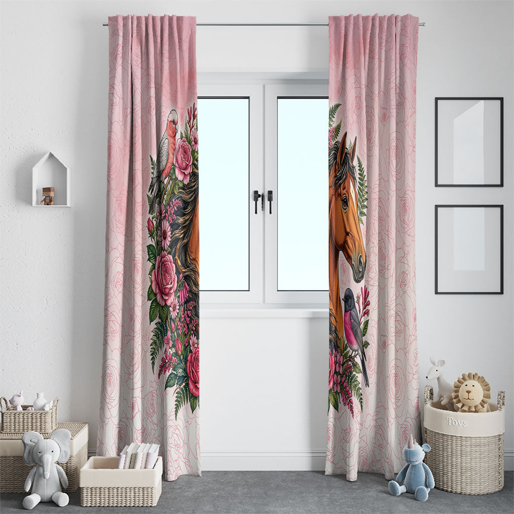 Melbourne Horse Pink Rose Wreath Window Curtain Aussie Galah Cockatoo and Pink Robin
