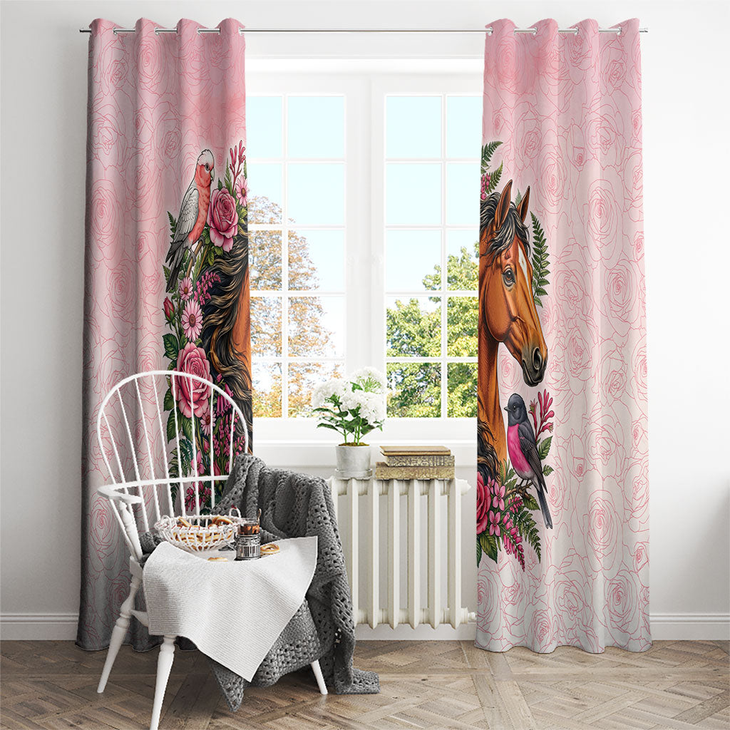 Melbourne Horse Pink Rose Wreath Window Curtain Aussie Galah Cockatoo and Pink Robin