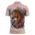 Melbourne Horse Pink Rose Wreath Zipper Polo Shirt Aussie Galah Cockatoo and Pink Robin