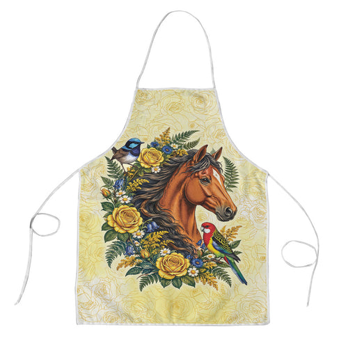 Melbourne Horse Yellow Rose Wreath Apron Aussie Blue Wren and Rosella Parrot