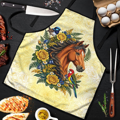 Melbourne Horse Yellow Rose Wreath Apron Aussie Blue Wren and Rosella Parrot