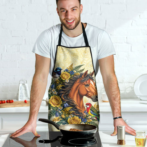Melbourne Horse Yellow Rose Wreath Apron Aussie Blue Wren and Rosella Parrot
