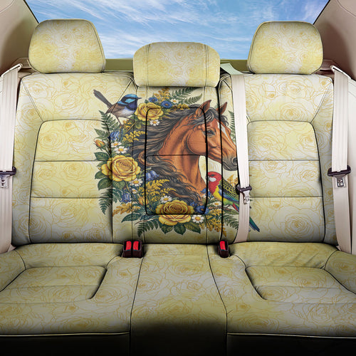 Melbourne Horse Yellow Rose Wreath Back Car Seat Cover Aussie Blue Wren and Rosella Parrot