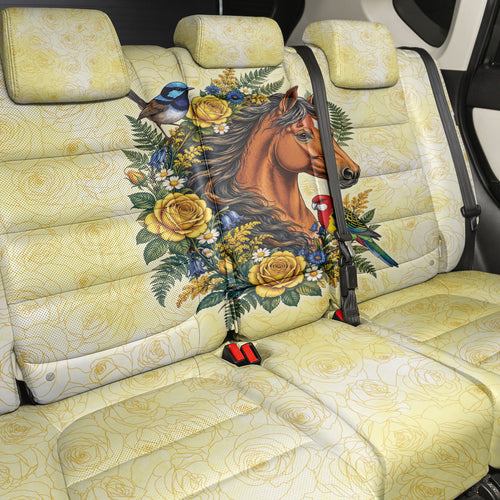 Melbourne Horse Yellow Rose Wreath Back Car Seat Cover Aussie Blue Wren and Rosella Parrot